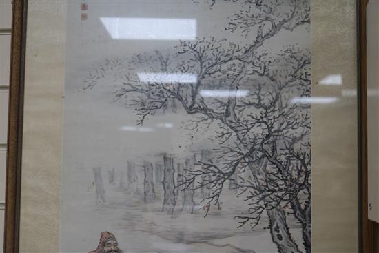 A Chinese watercolour on paper scroll painting 106 x 40cm